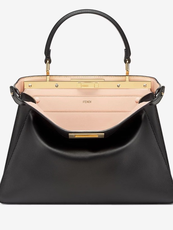 Fendi Handbags - Fendi Black Leather Satchel with Pink Interior and Gold Hardware - New